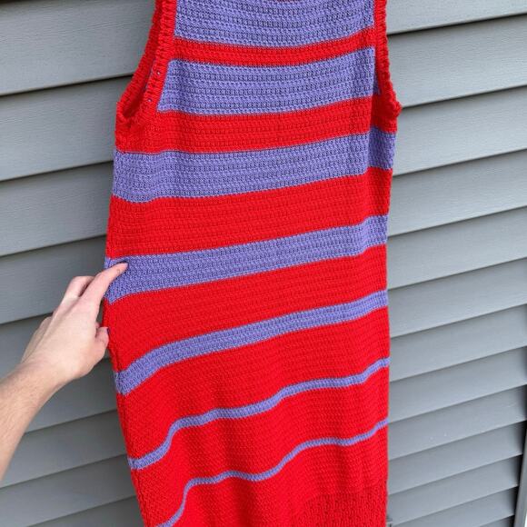 Scoop size L Crochet Orange-Red and Lavender Purple Striped Midi Dress - Picture 6 of 14